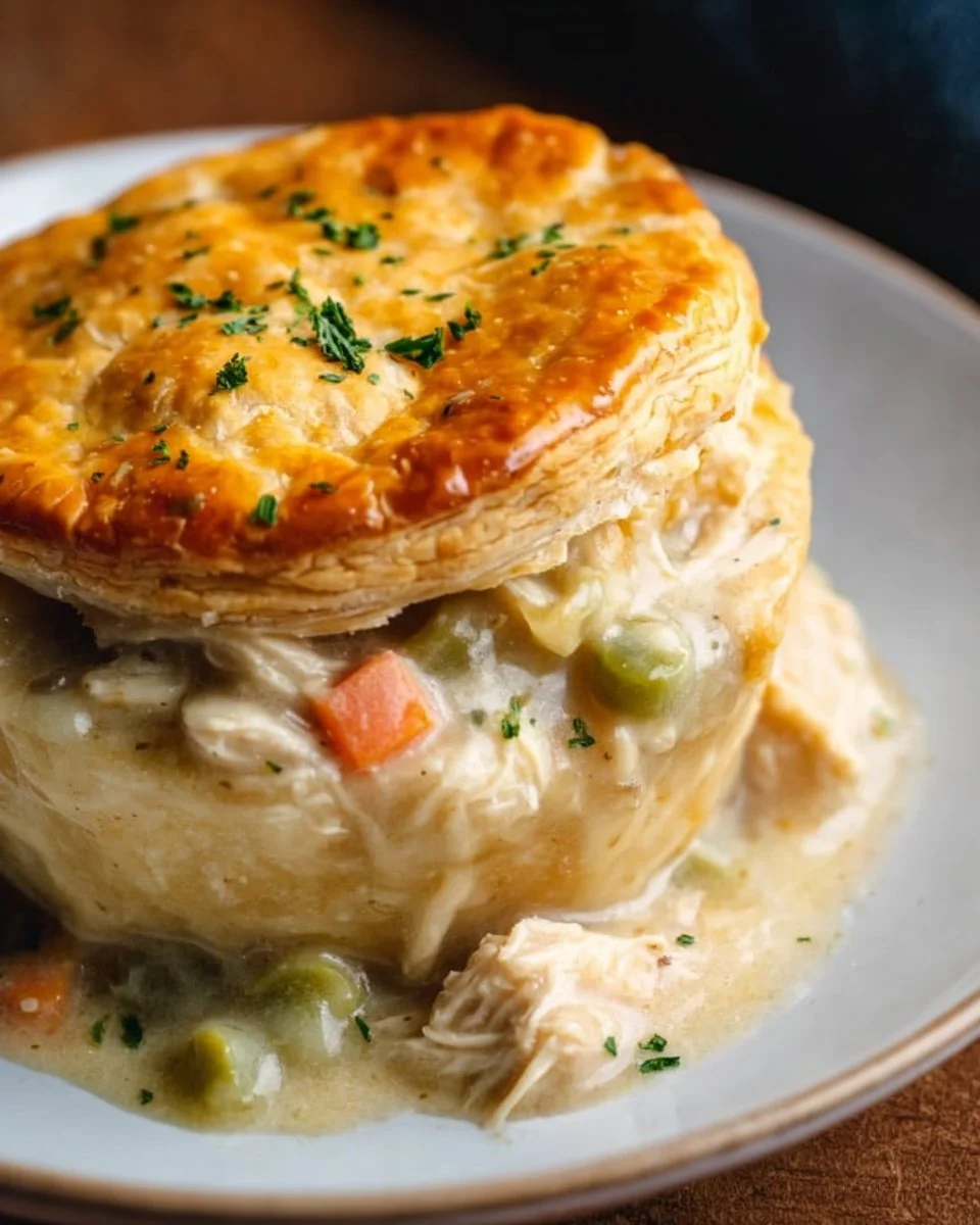 Delicious Crock Pot Chicken Pot Pie served in a bowl with vegetables and herbs