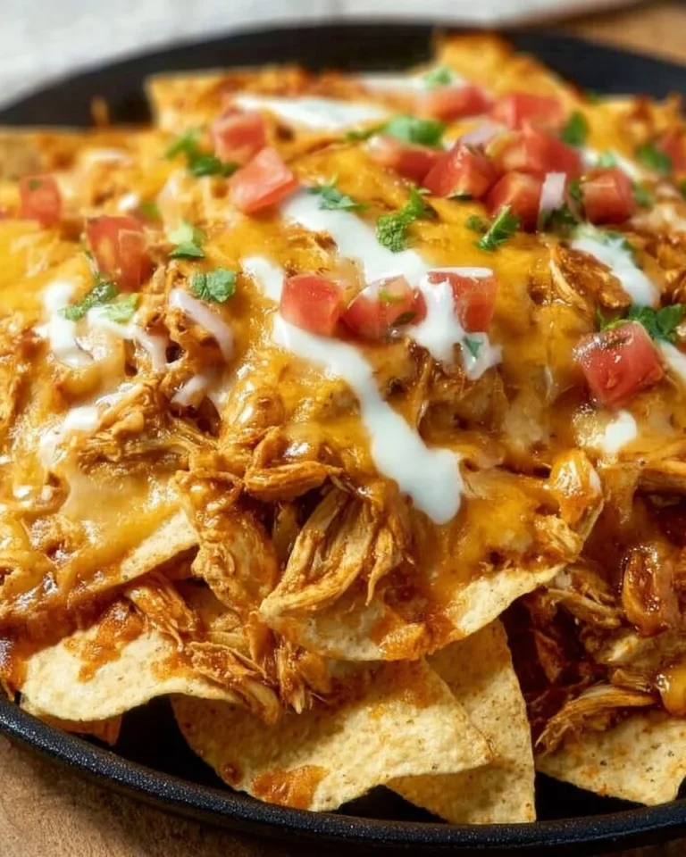 Crockpot chicken nachos topped with cheese and jalapeños on a plate