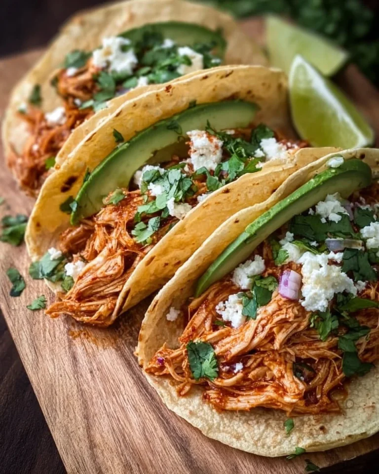 Slow-cooked Crockpot chicken tacos served with fresh toppings