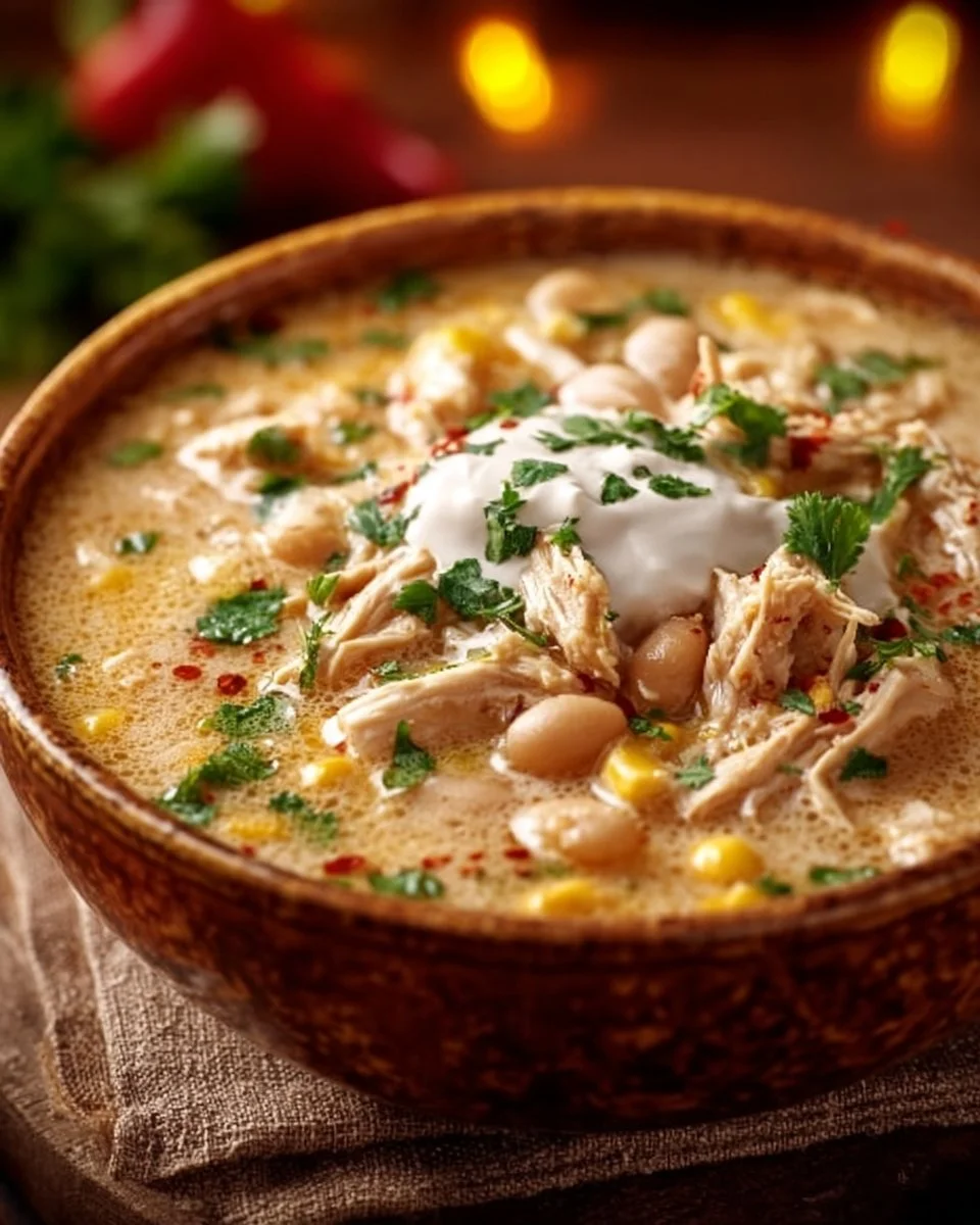 Crockpot White Chicken Chili with Cream Cheese
