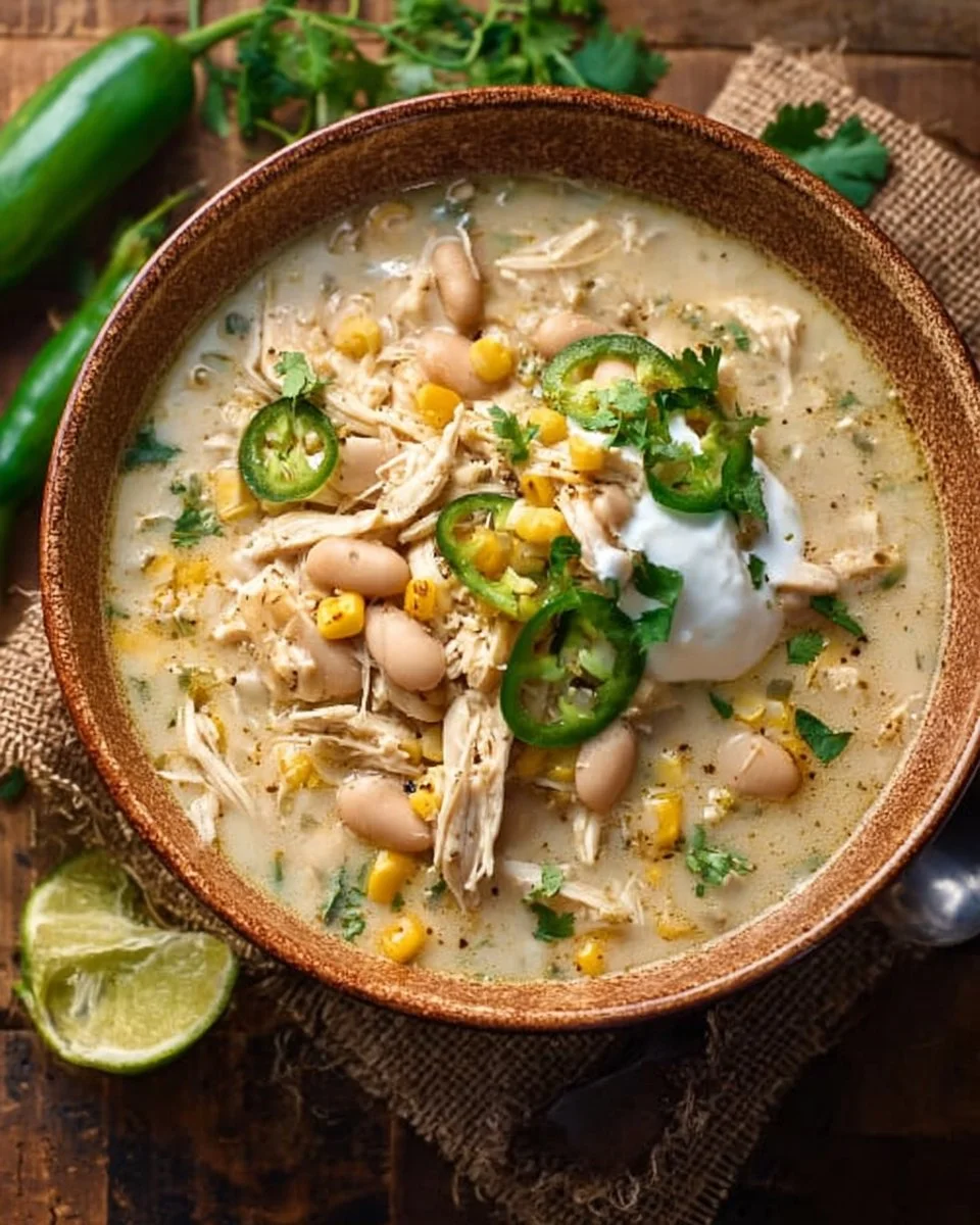Easy Creamy Crockpot White Chicken Chili