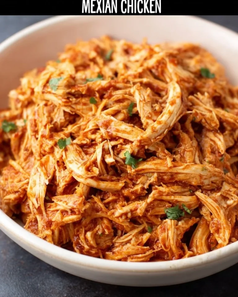 Bowl of easy crockpot Mexican shredded chicken ready to serve