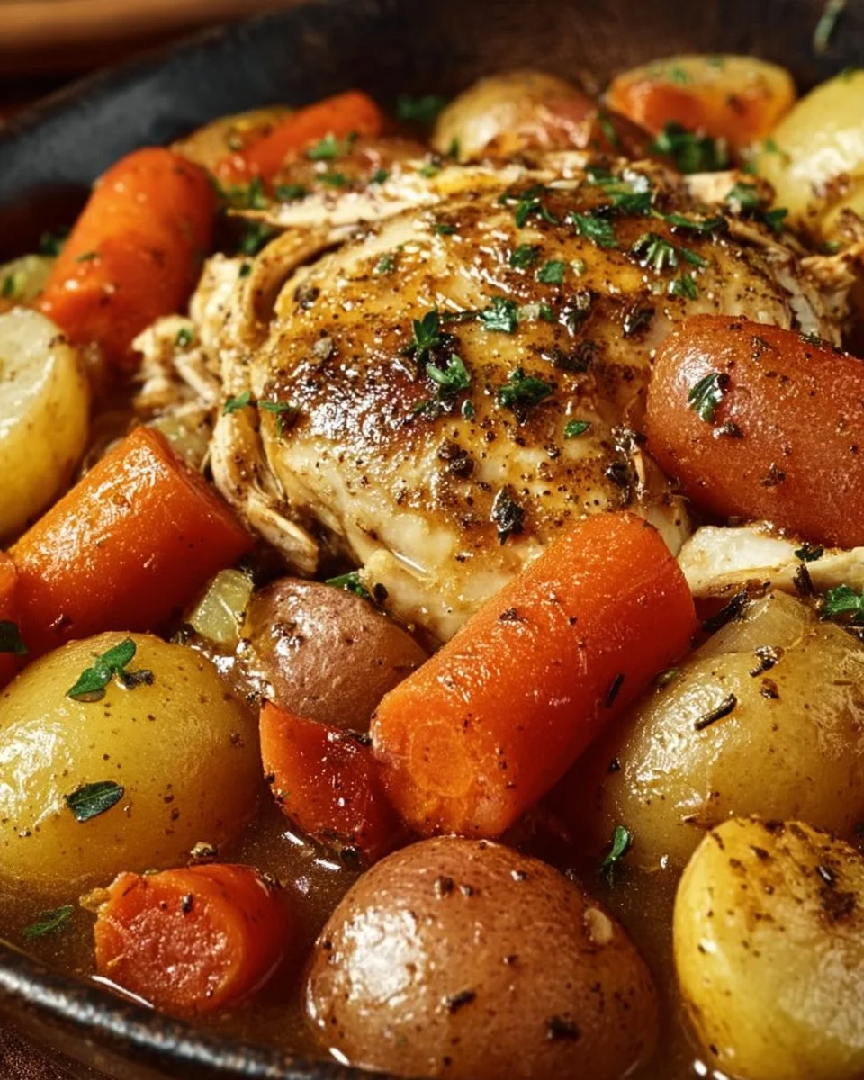 Garlic Butter Crockpot Chicken with Potatoes and Carrots