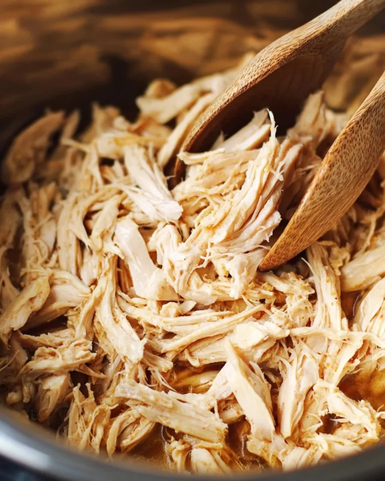A bowl of juicy Instant Pot shredded chicken ready for meal prep.
