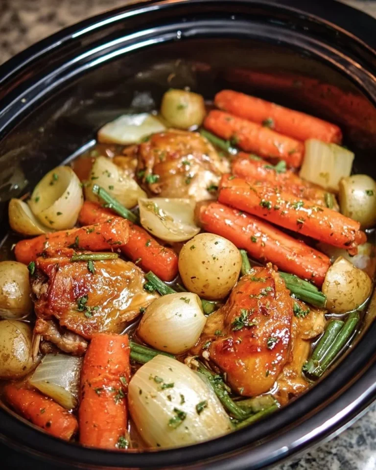 Slow Cooker Honey Garlic Chicken with Vegetables ready to serve.