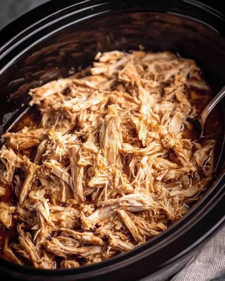 Slow cooker pulled chicken served in a bowl with toppings