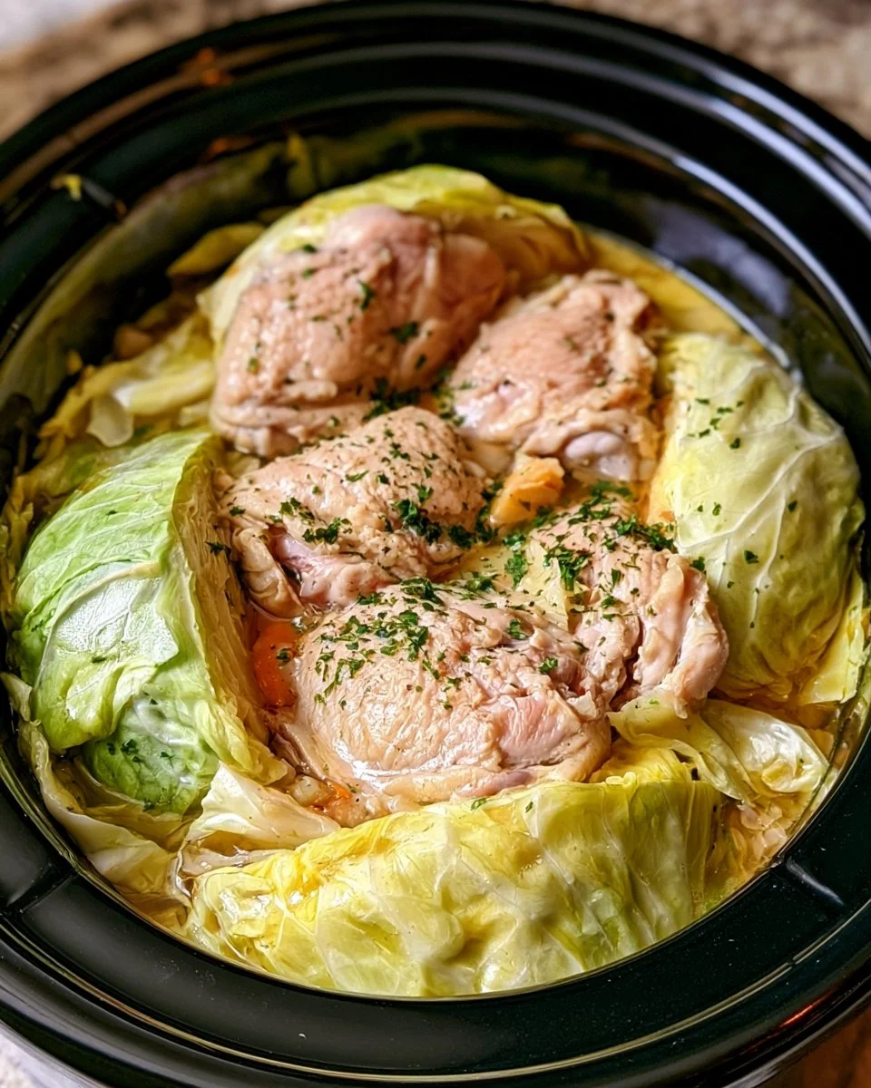 Throw raw cabbage wedges and chicken thighs in the slow cooker and add 3 simple ingredients. You get a meal so delicious your husband will be begging