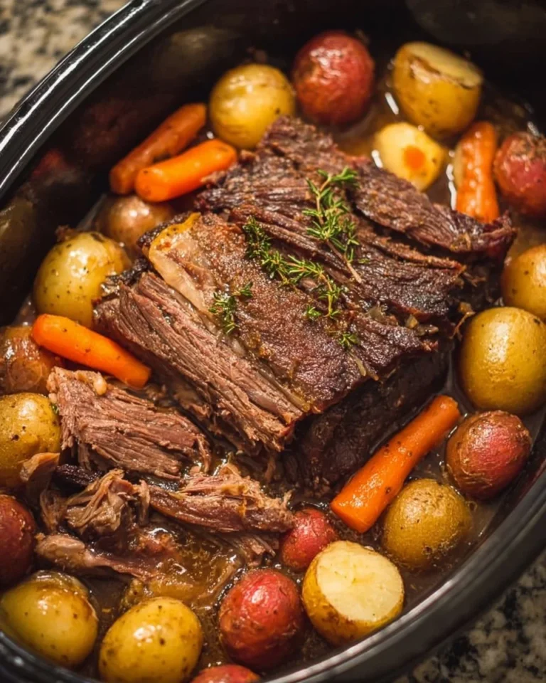 Delicious 5-minute prep Crockpot Chuck Roast ready to serve