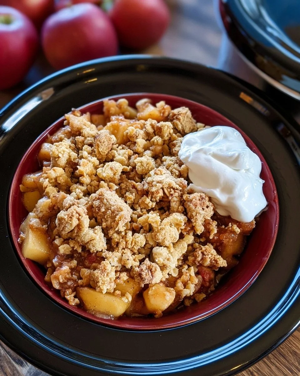 Delicious apple crisp made in a crockpot with warm cinnamon and oats
