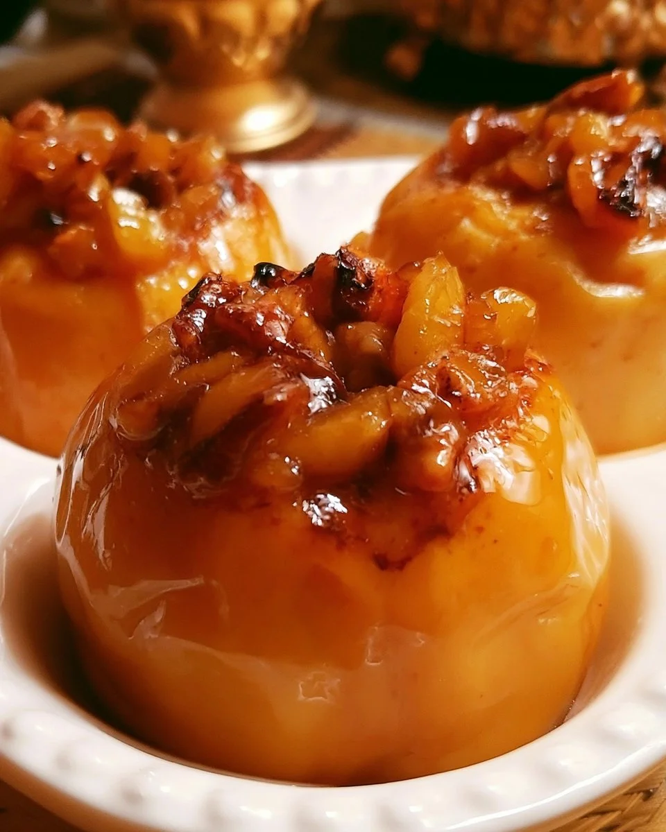 Delicious baked apples served as a warm family dessert treat.