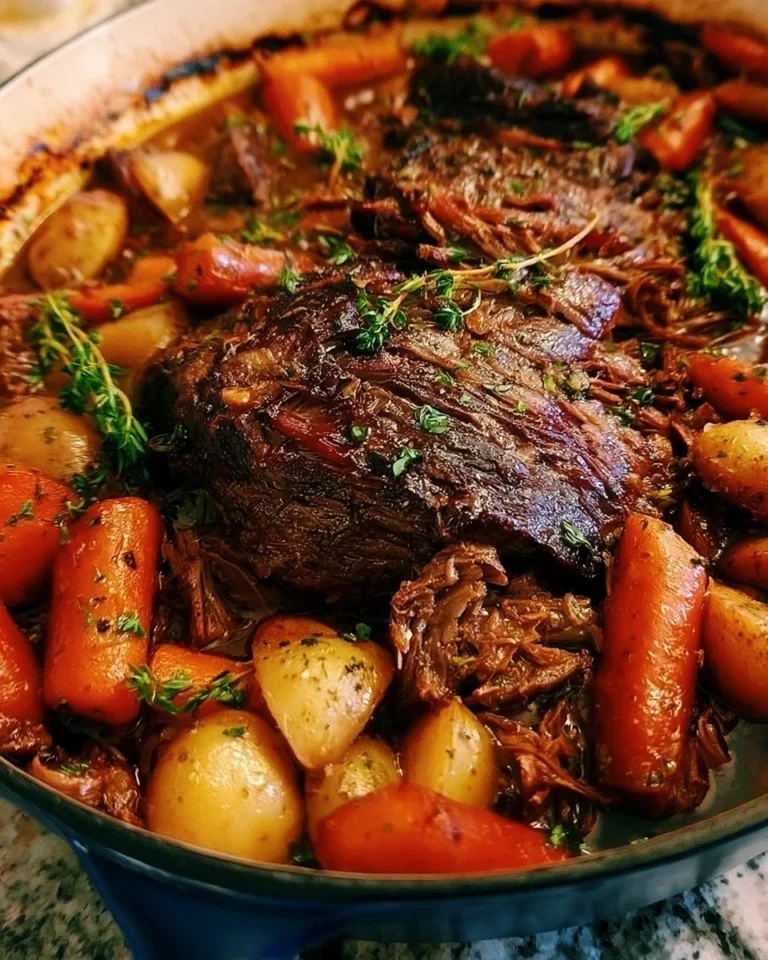 Delicious classic pot roast served with vegetables on a plate