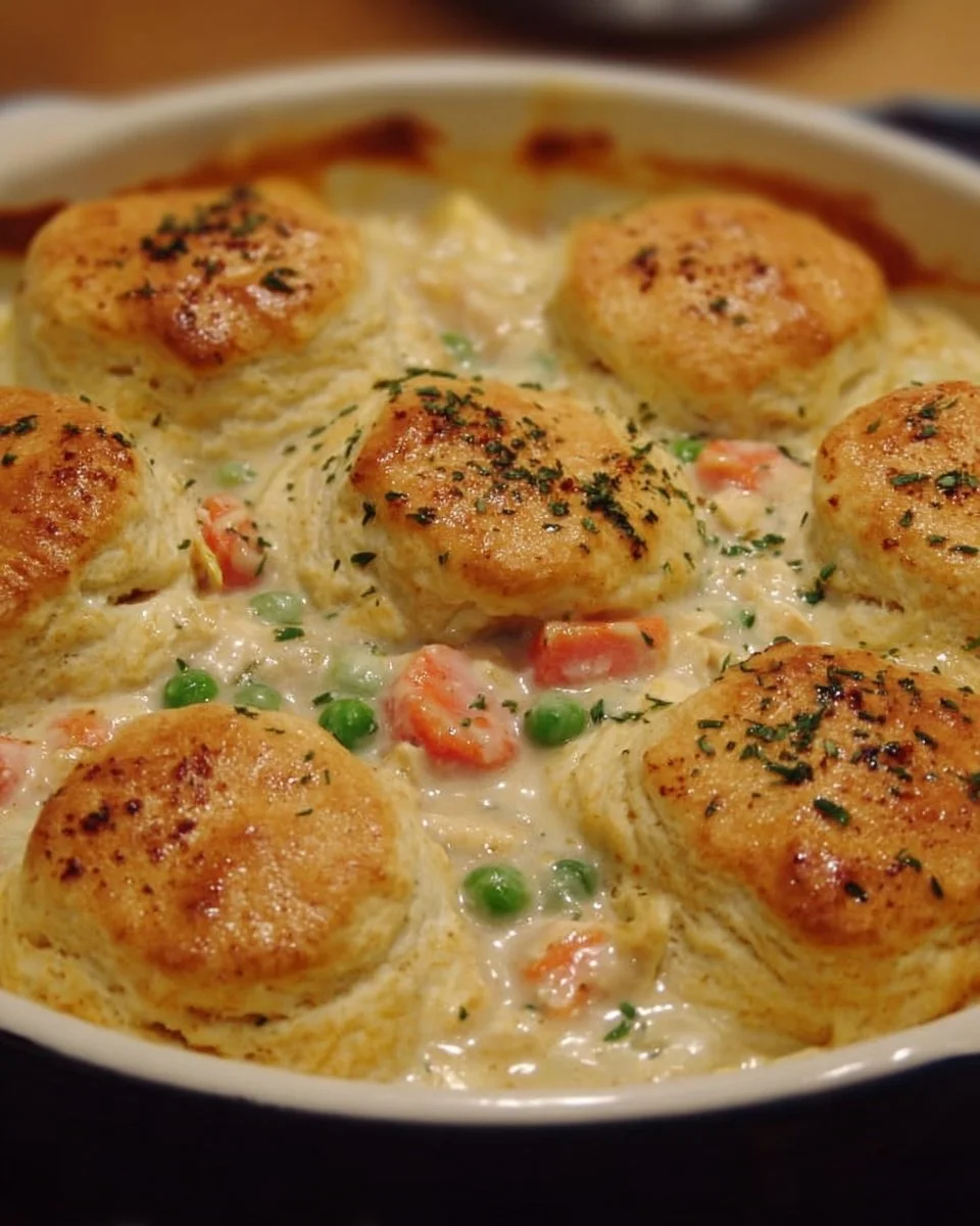 Creamy chicken pot pie served with buttery red lobster biscuits