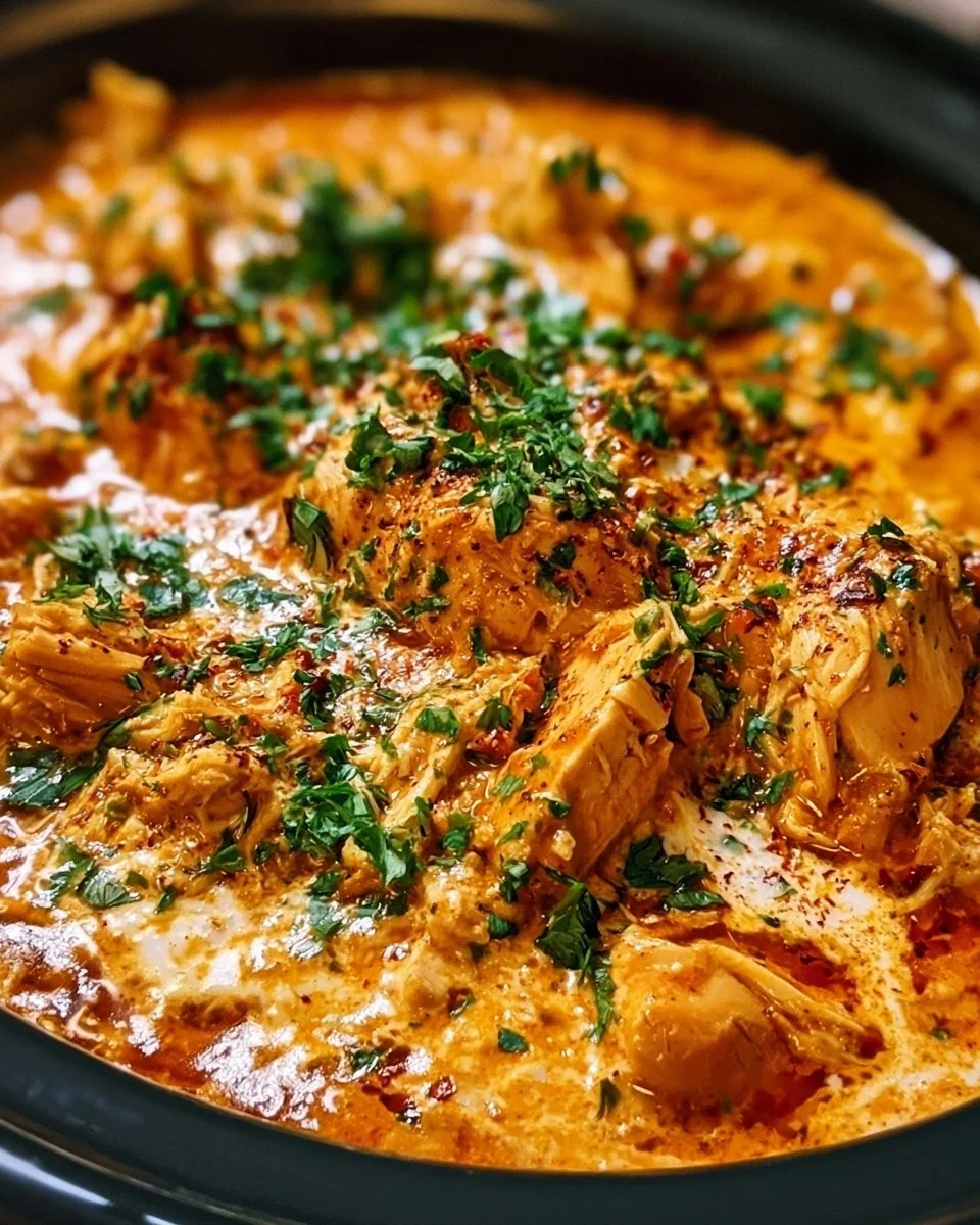 Delicious creamy Crockpot Cajun Butter Chicken served with rice and herbs.