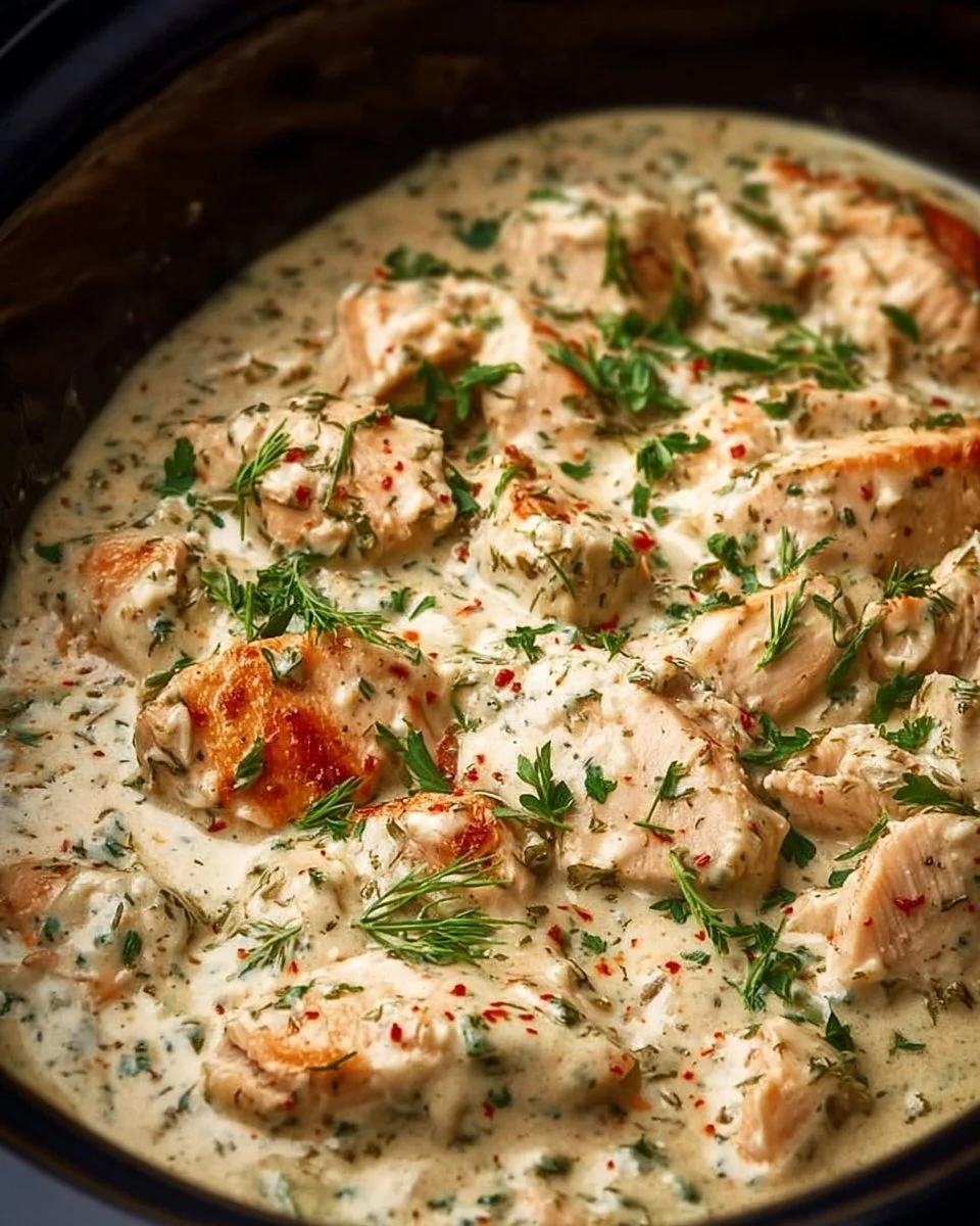 Creamy Ranch Chicken dish prepared in a crock pot