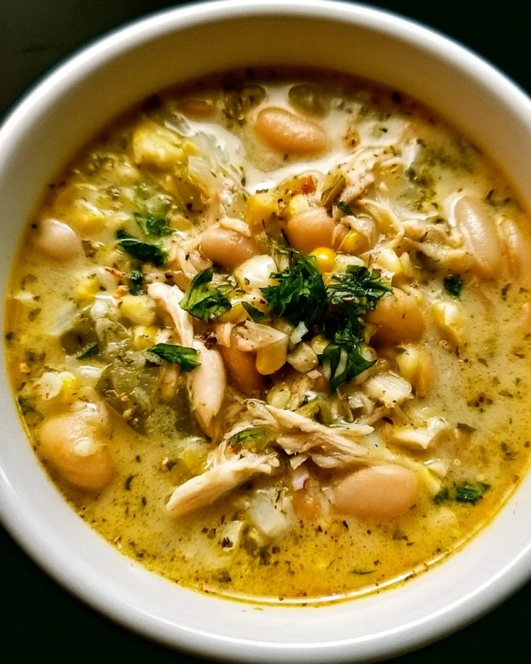 Creamy white chicken chili prepared with five simple ingredients