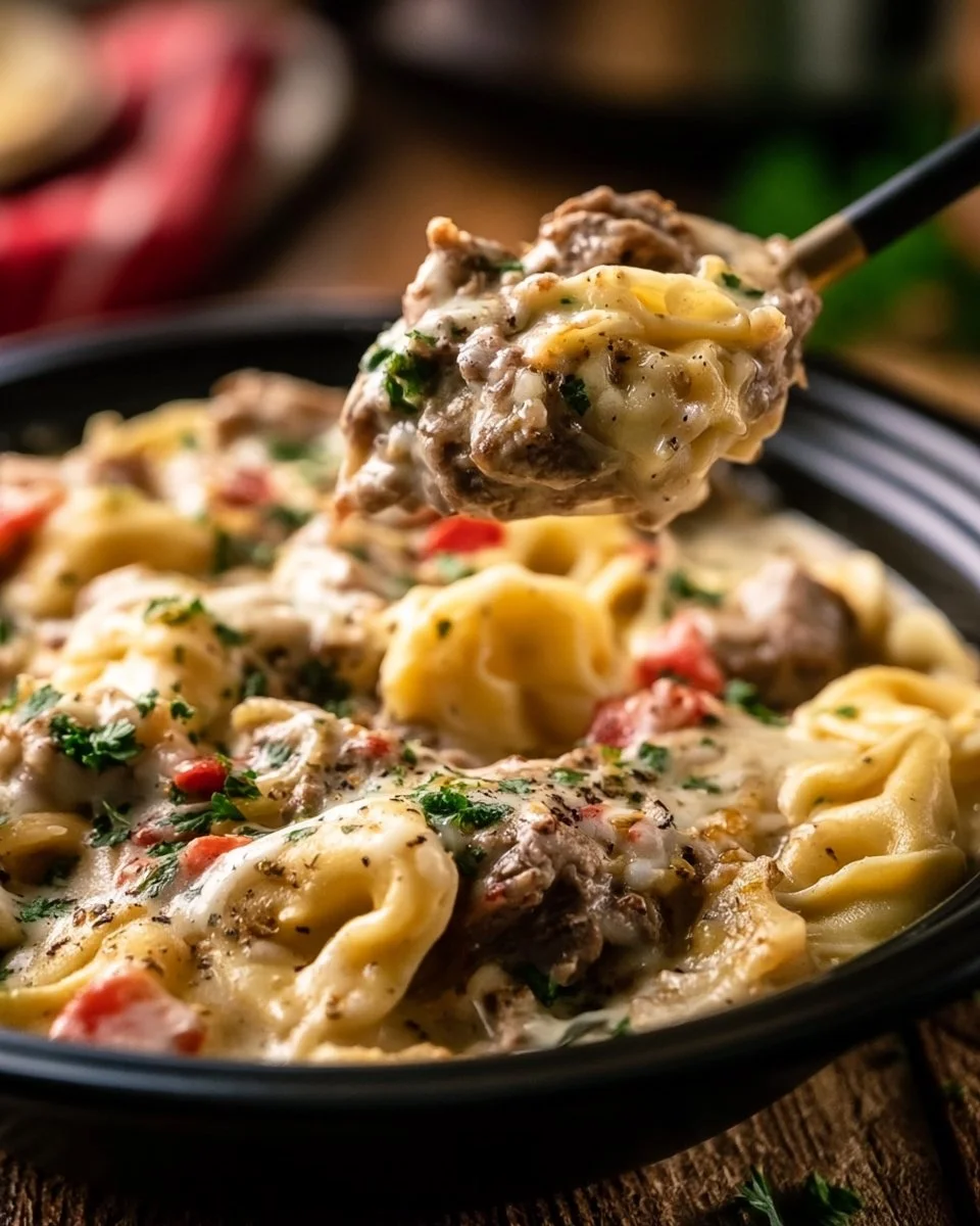 Crock Pot Cheesesteak Tortellini