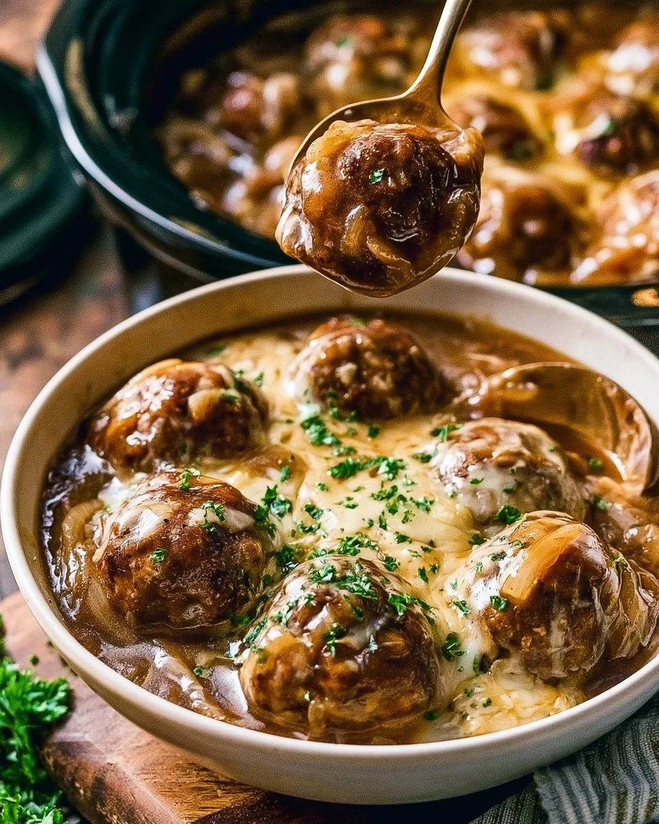 Crock Pot French Onion Meatballs