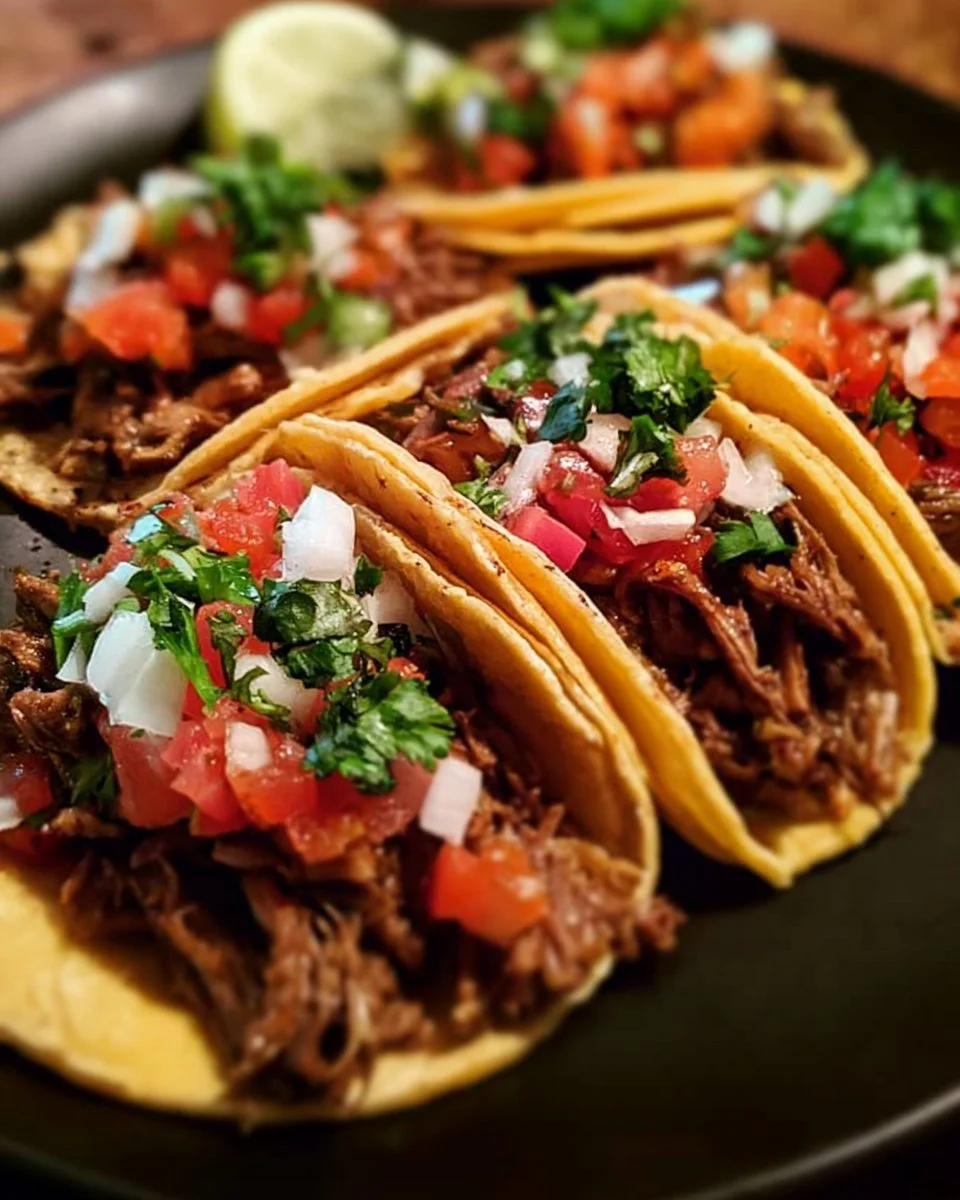 Delicious Crock Pot street tacos topped with fresh ingredients.