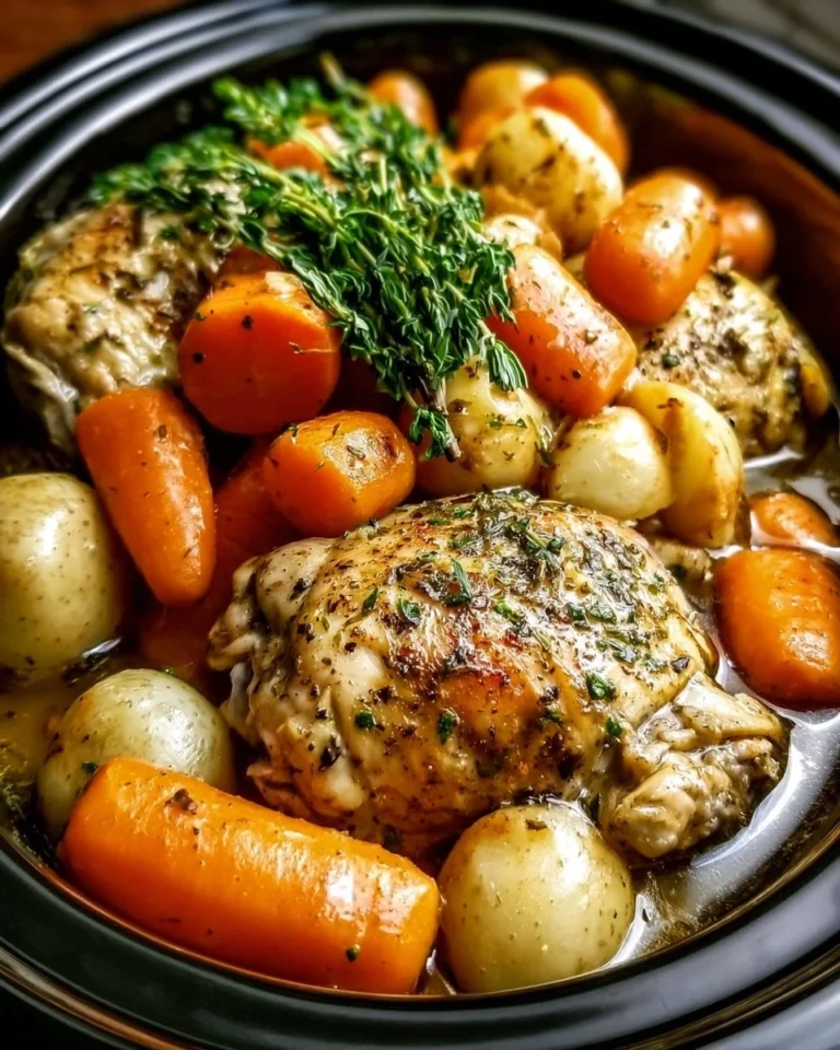 Crockpot Chicken with garlic herb veggies in a slow cooker