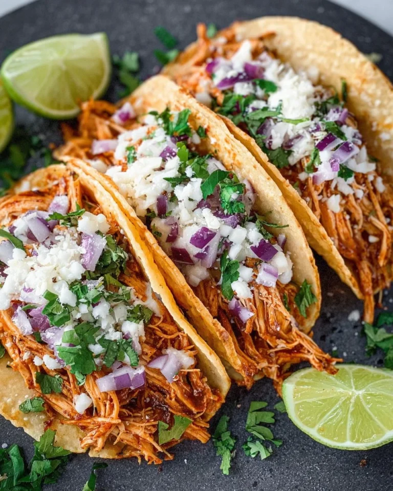 Crockpot chicken tacos served with fresh toppings and garnishes
