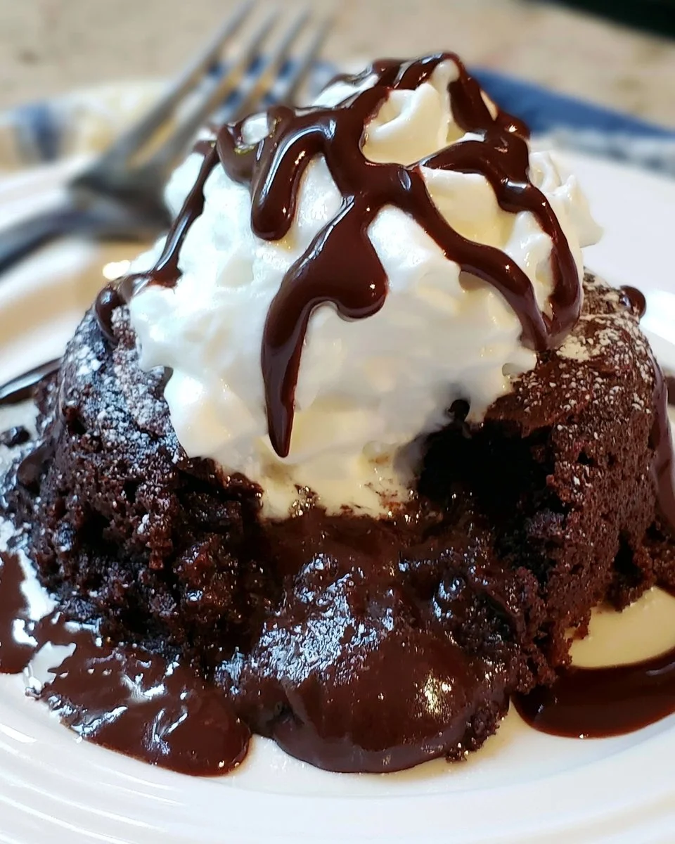 Delicious Crockpot Chocolate Lava Cake with gooey chocolate center.