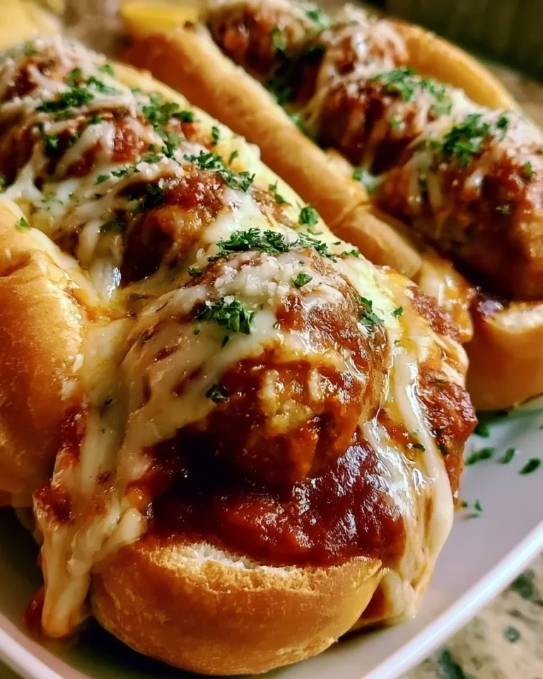 Crockpot Dump and Go Meatball Subs with Marinara served on a plate.