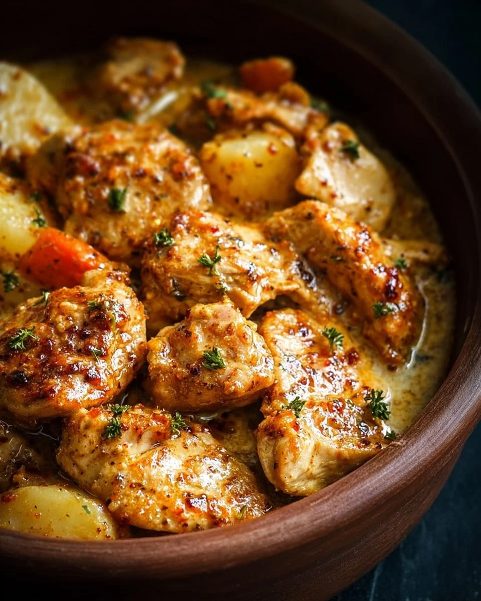 Delicious Crockpot Garlic Butter Chicken served with herbs and side dishes