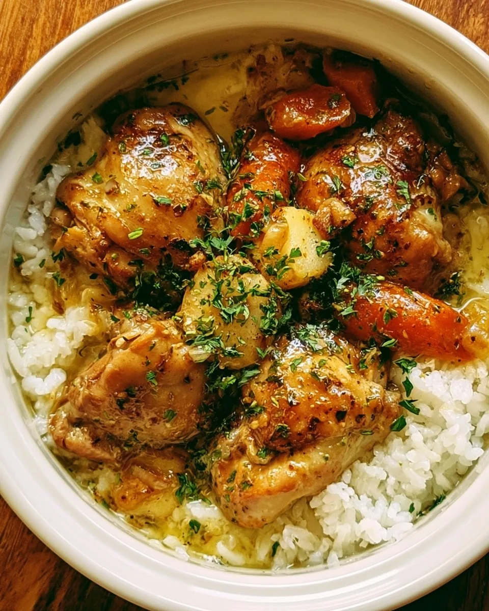 Delicious crockpot garlic butter chicken served with herbs and spices