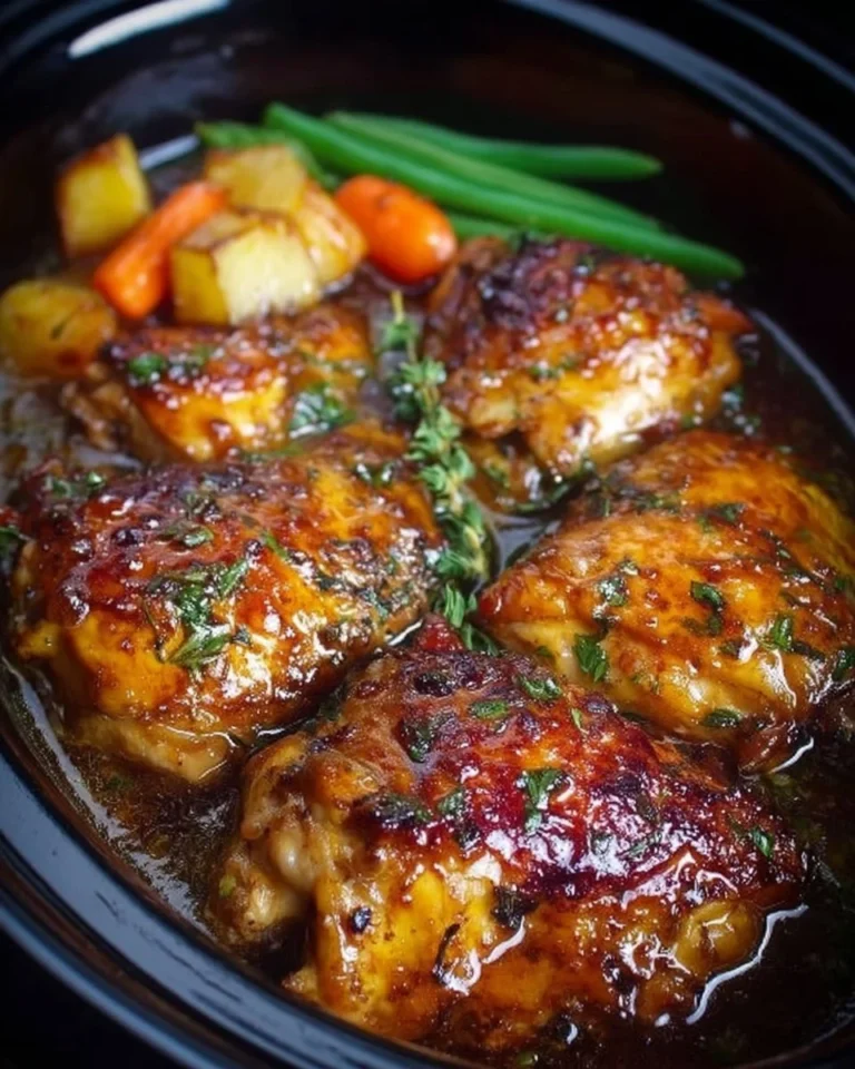 Crockpot Honey Garlic Chicken served with vegetables on a plate