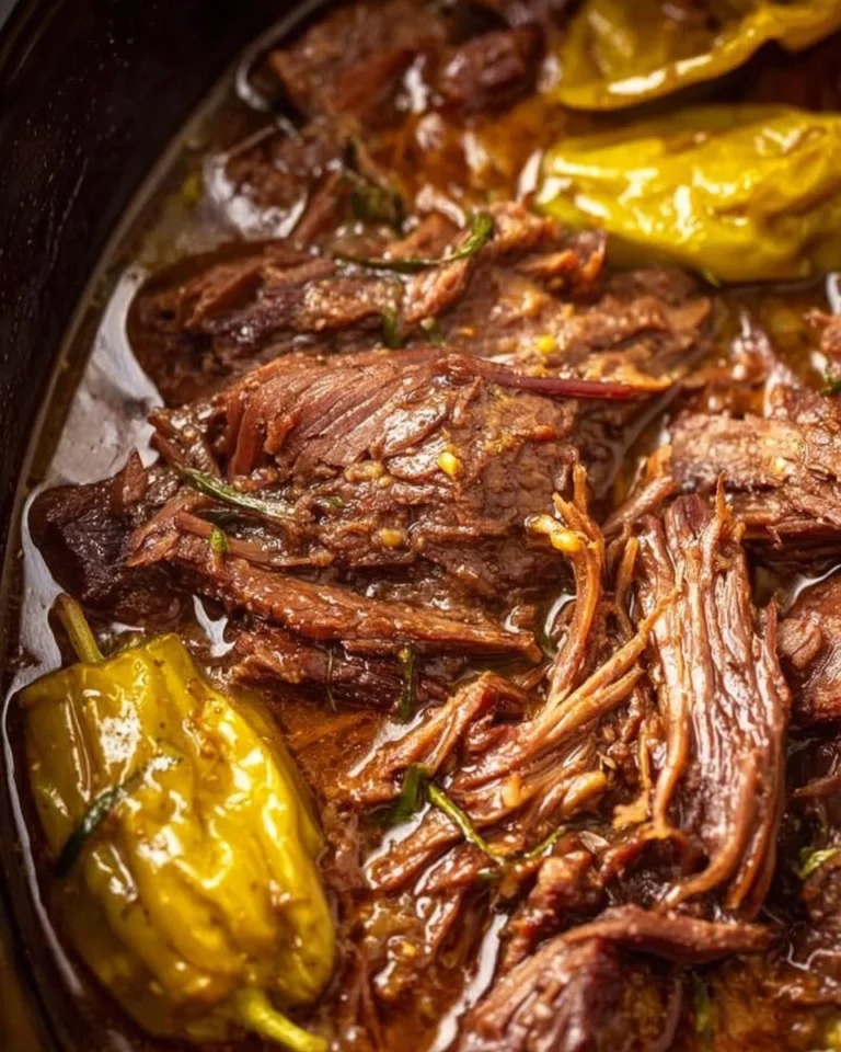 Delicious Crockpot Mississippi Pot Roast served with vegetables and gravy.