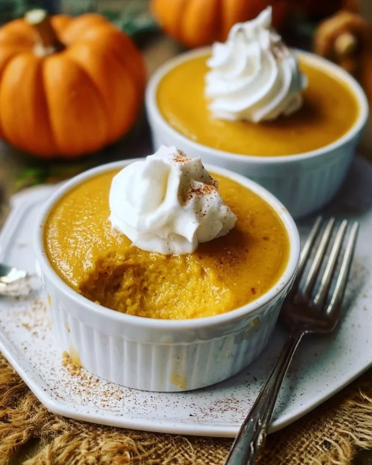 Delicious crustless pumpkin pie pudding in a cozy winter setting