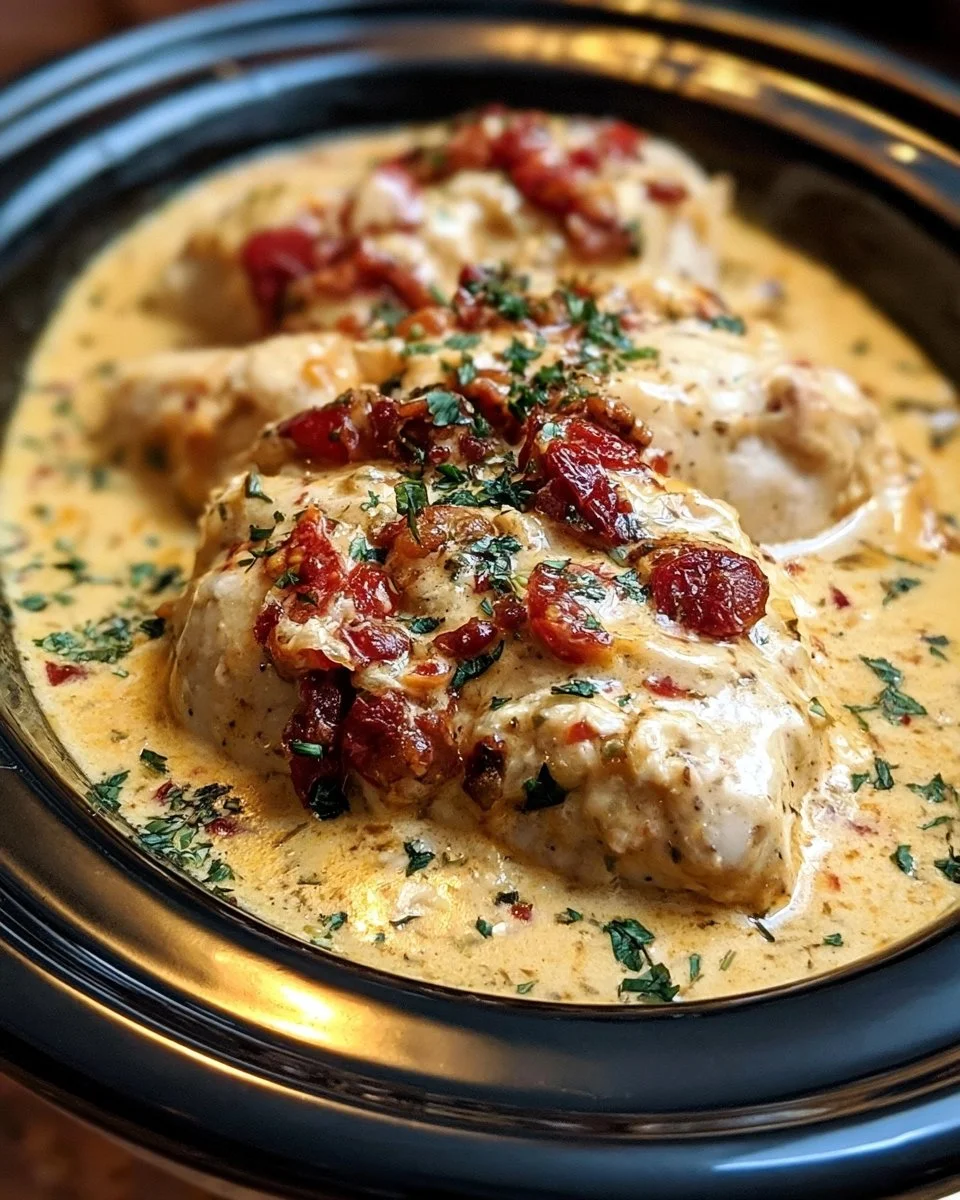 Crockpot Marry Me Chicken ready to serve, featuring creamy sauce and chicken.