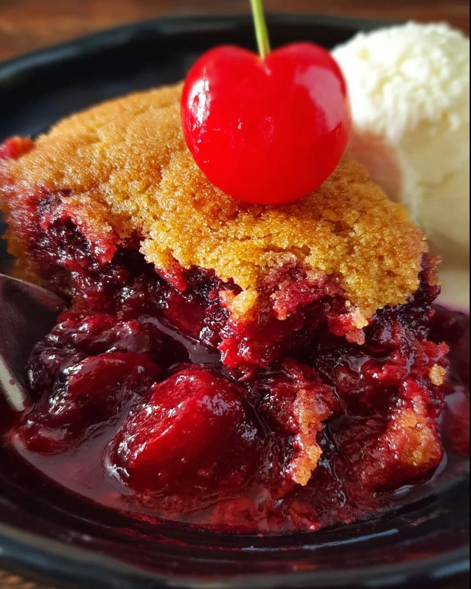 Delicious easy Crock Pot cherry dump cake dessert recipe