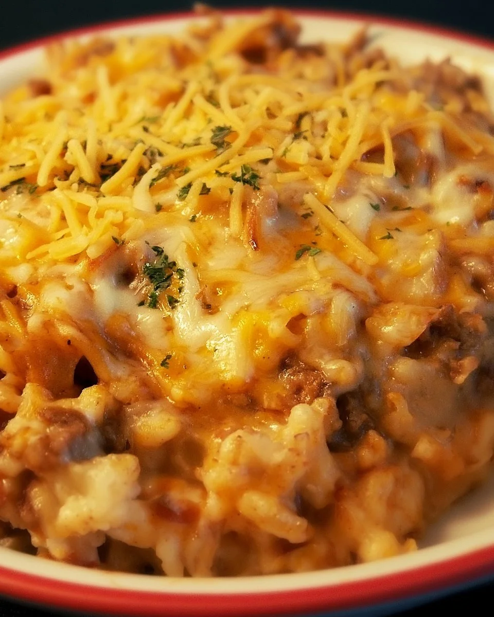 Easy Crock Pot Taco Casserole in a dish with toppings