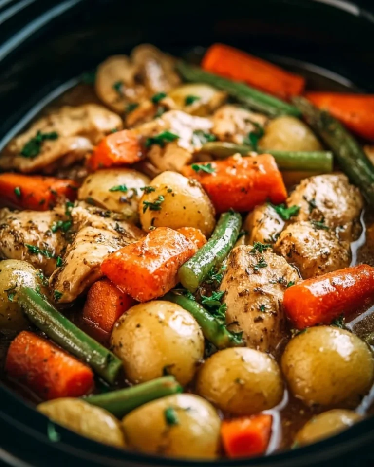 Delicious Crockpot Garlic Herb Chicken served with seasonal vegetables