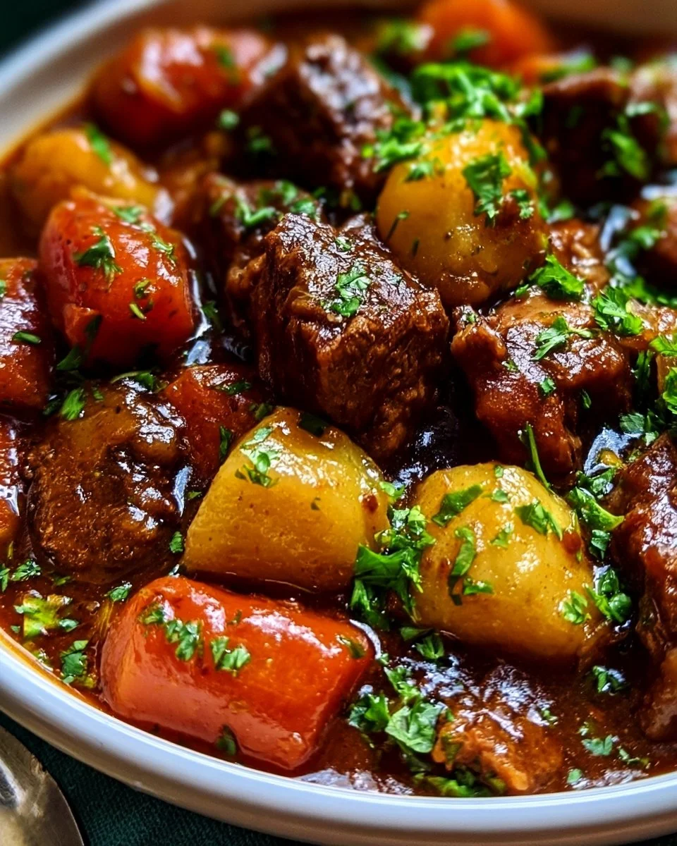 Delicious easy slow cooker beef stew with vegetables and herbs