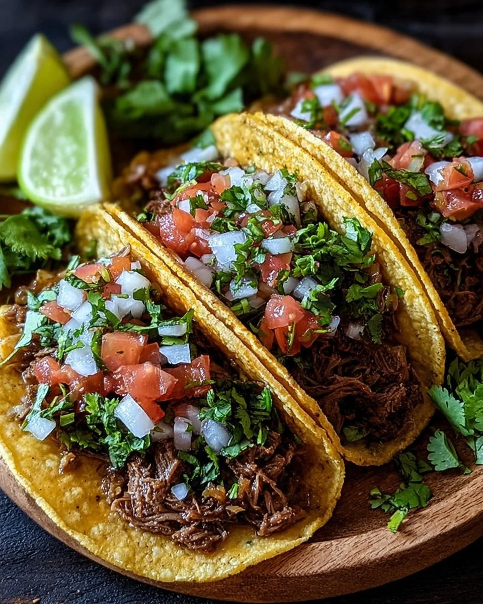 Effortless Crock Pot street tacos served on a plate with fresh toppings