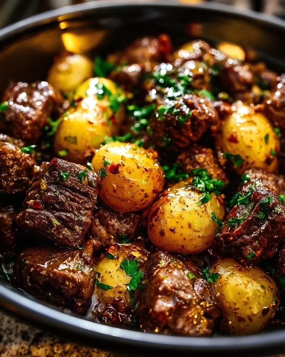 Garlic Butter Beef Bites with Potatoes