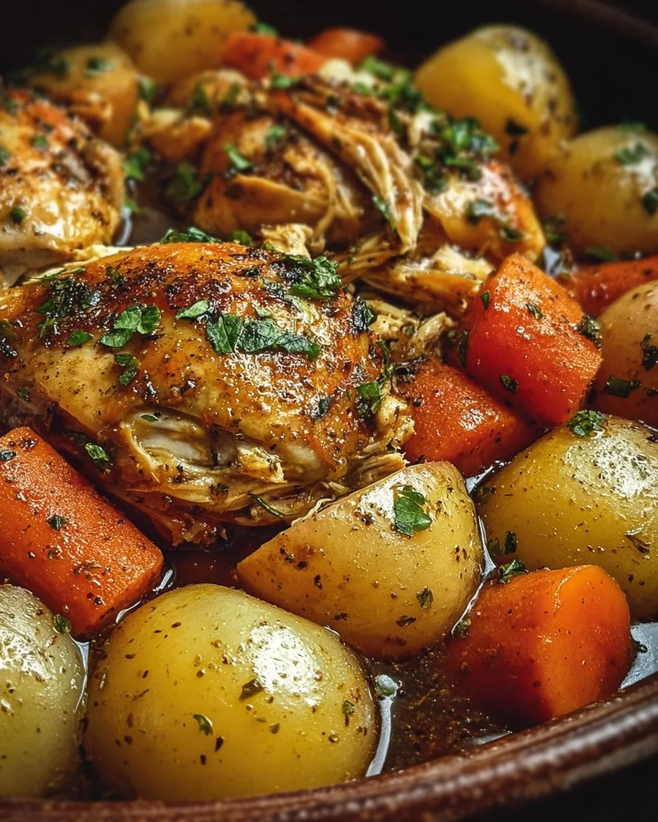 Garlic Butter Crockpot Chicken with Potatoes and Carrots