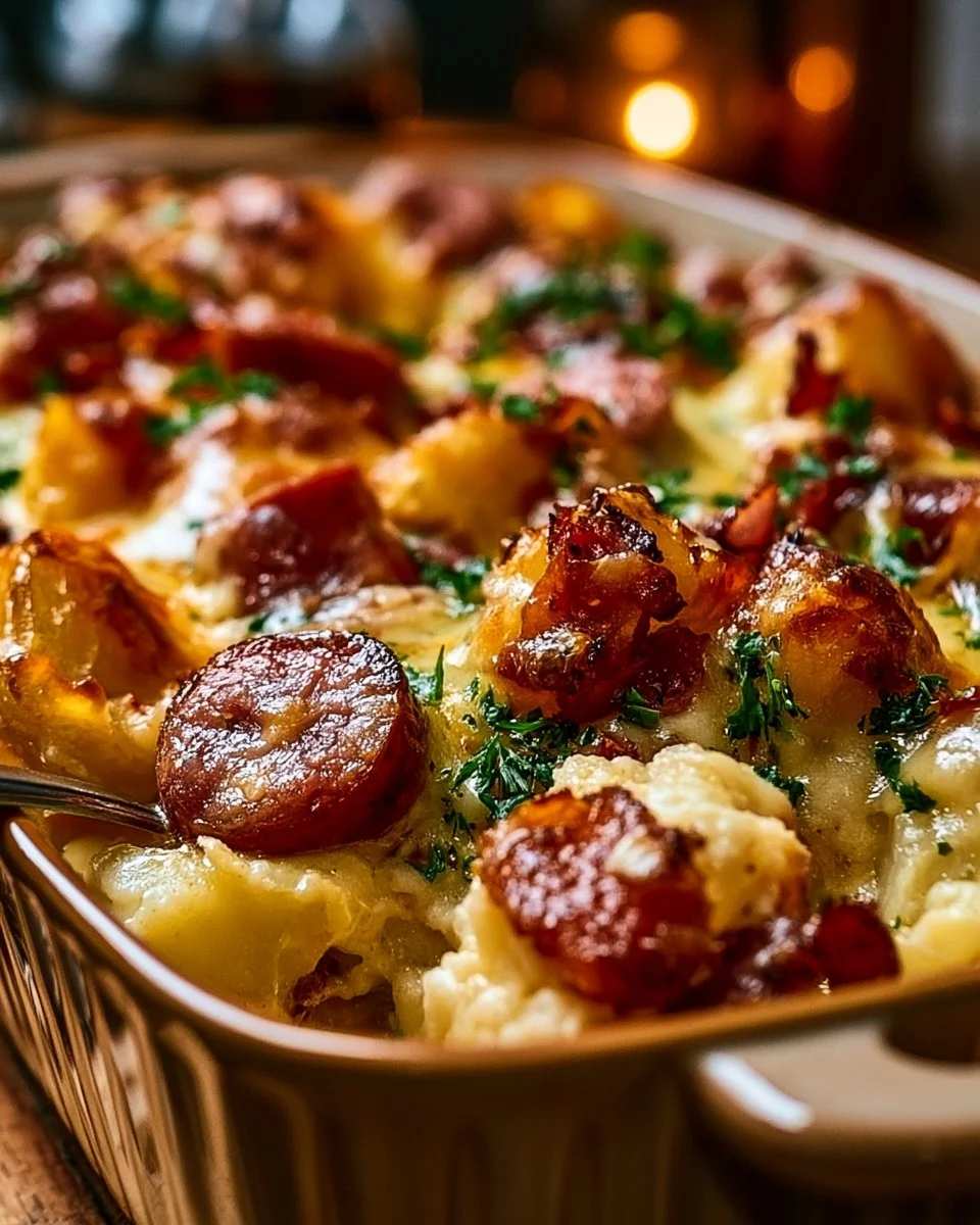 Kielbasa Sausage Cheesy Potato Casserole