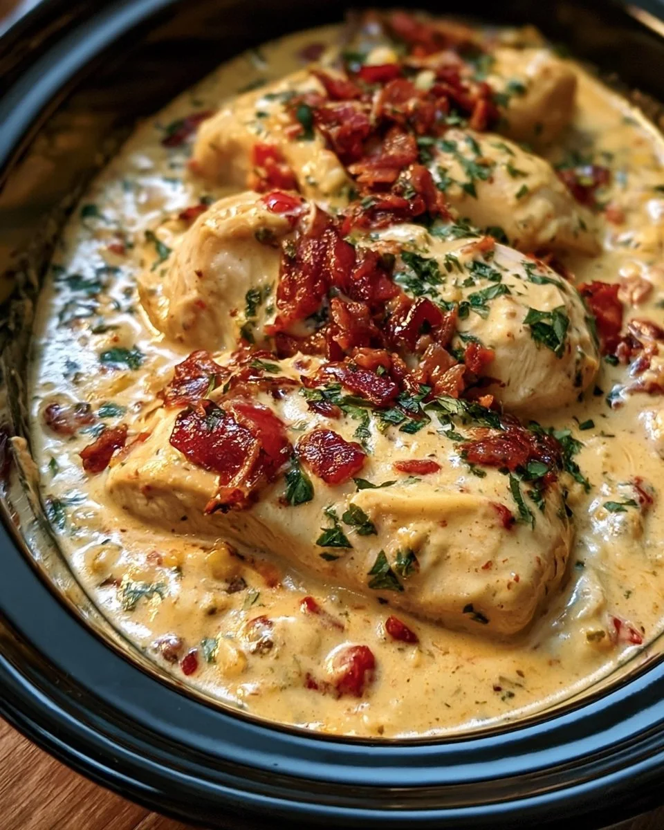 Delicious Marry Me Chicken cooked in a one-pot crockpot for an easy meal.