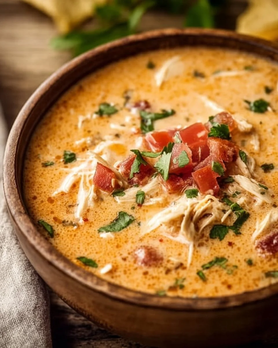 Crock Pot King Ranch Chicken Soup served in a bowl with fresh herbs.