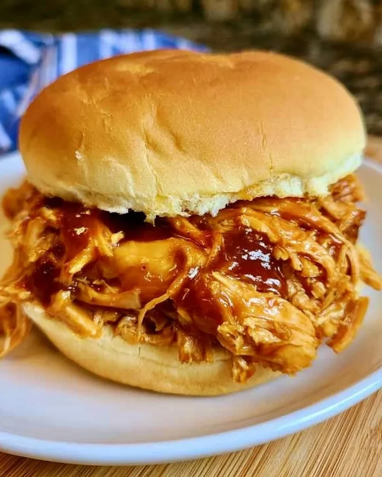 Simple crockpot BBQ chicken dish served on a plate with sauce