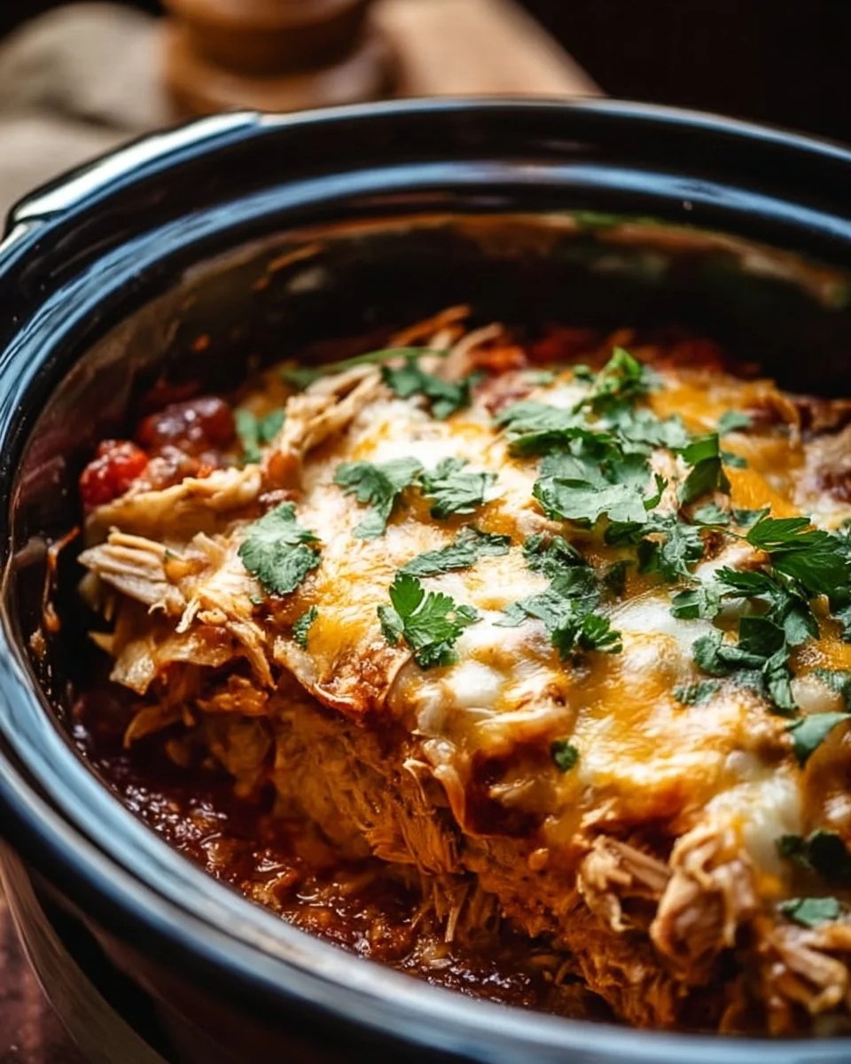 Slow Cooker Chicken Enchilada Casserole