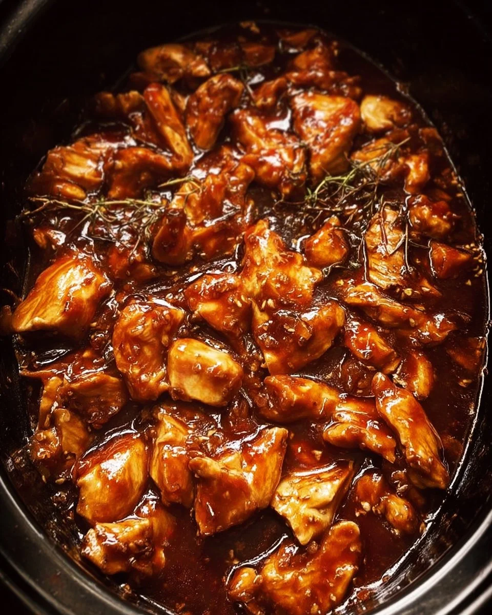Delicious slow cooker honey garlic chicken served with vegetables on a plate.