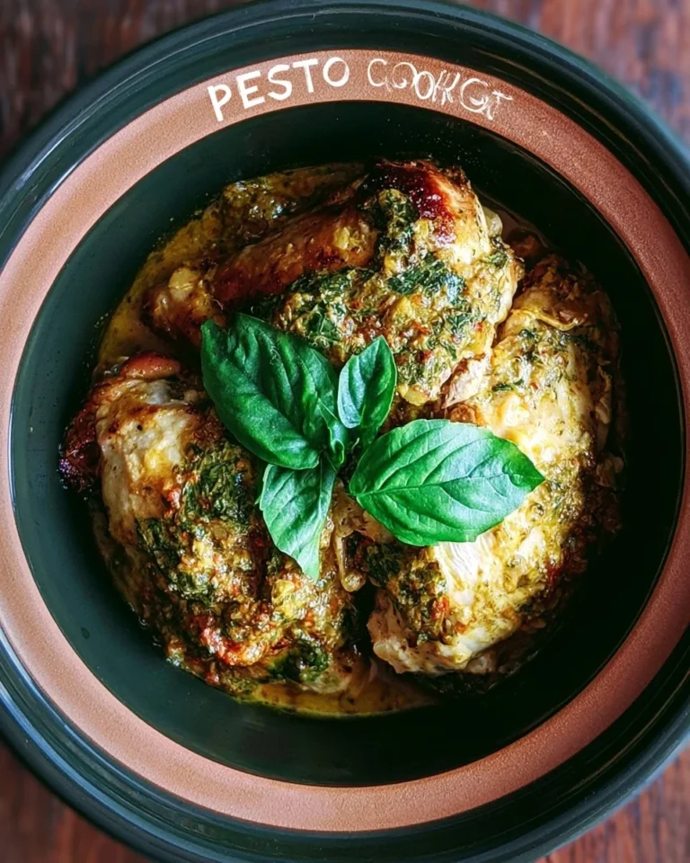 Slow Cooker Pesto Chicken served with fresh vegetables