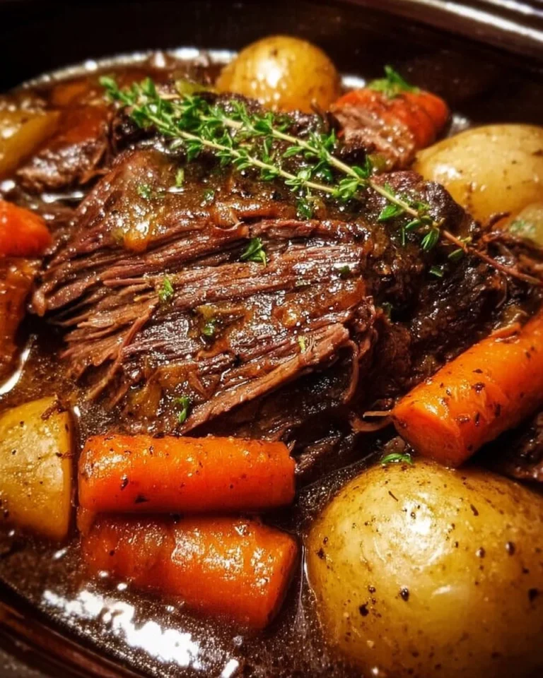 Delicious slow cooker pot roast served with vegetables