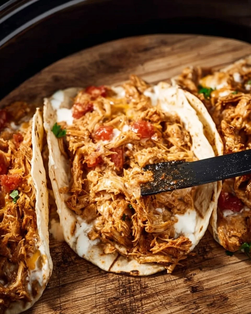 Slow Cooker Queso Chicken Tacos