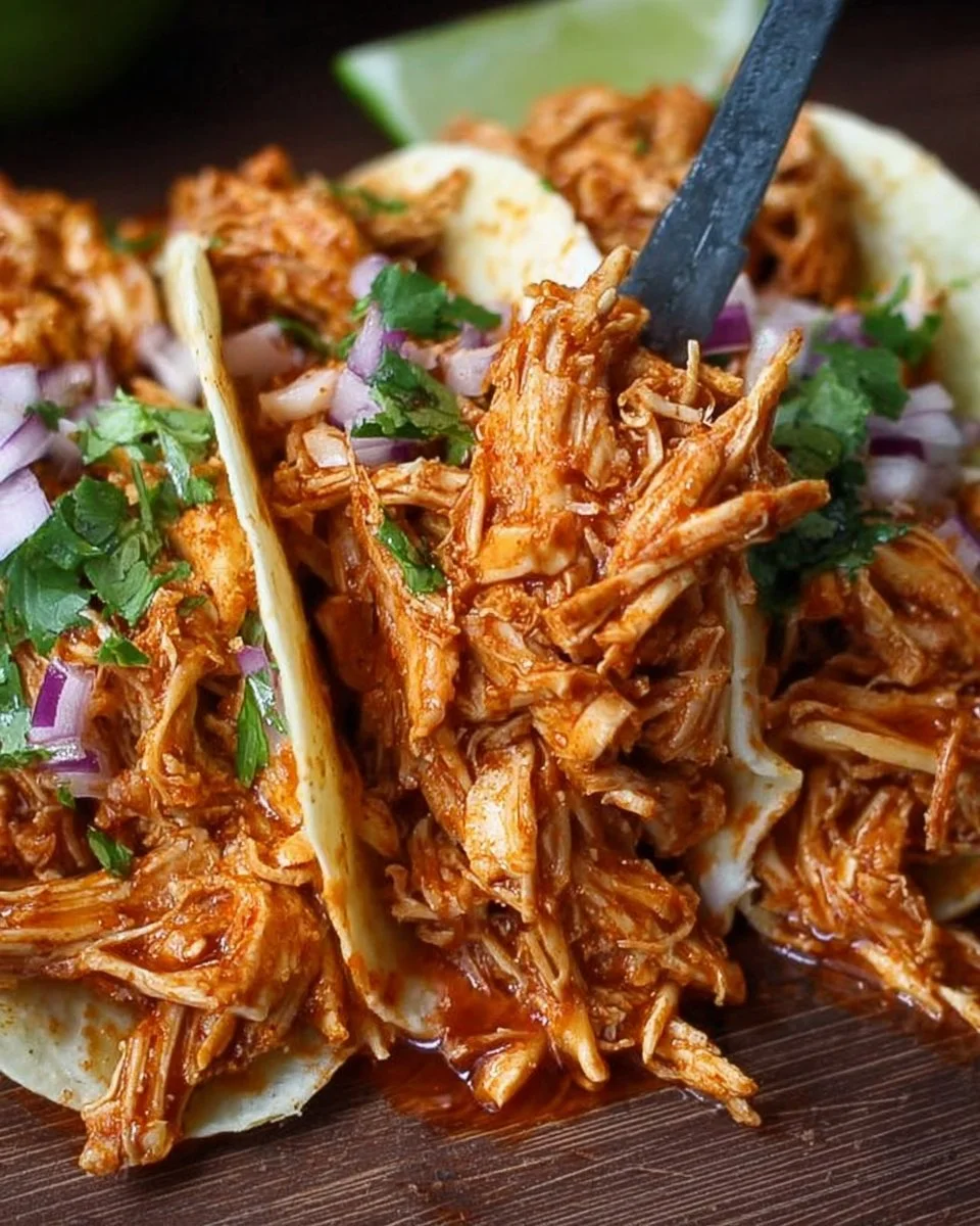Delicious slow cooker shredded chicken tacos served on a plate
