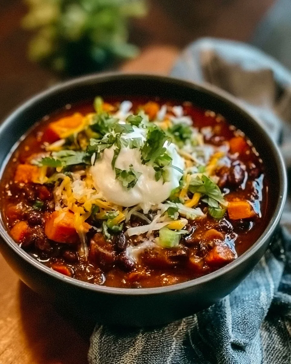 Sweet Potato Black Bean Chili in a one-pot, healthy and flavorful recipe.